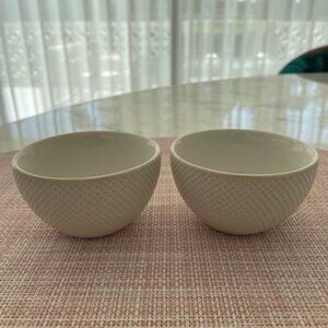 West Elm White Beige Dots Textured Stoneware - Set of 2 Small Bowls